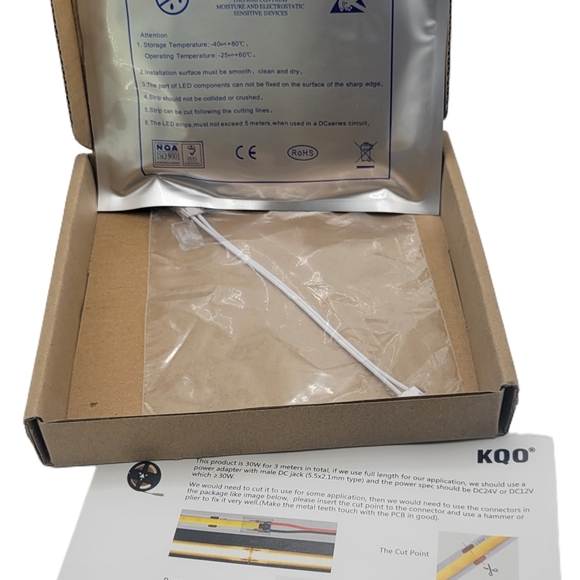 KQO FCOB LED Strip Lights (Warm White 3000K Dc24V),90Ra 8Mm Width 9.84FT / 3M - Picture 12 of 14